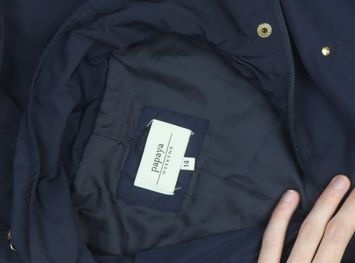 Papaya Weekend Women's Blue Hooded Parka Jacket Size 14