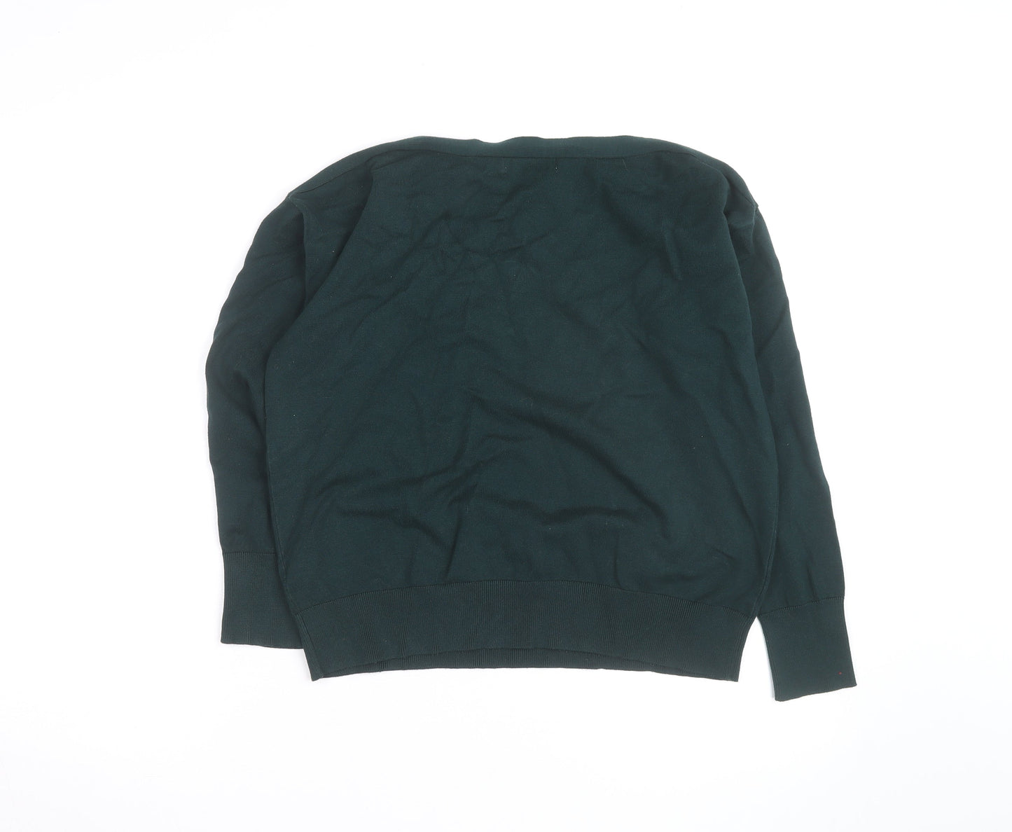 Warehouse Women Green Long Sleeve Boat Neck Button Jumper L