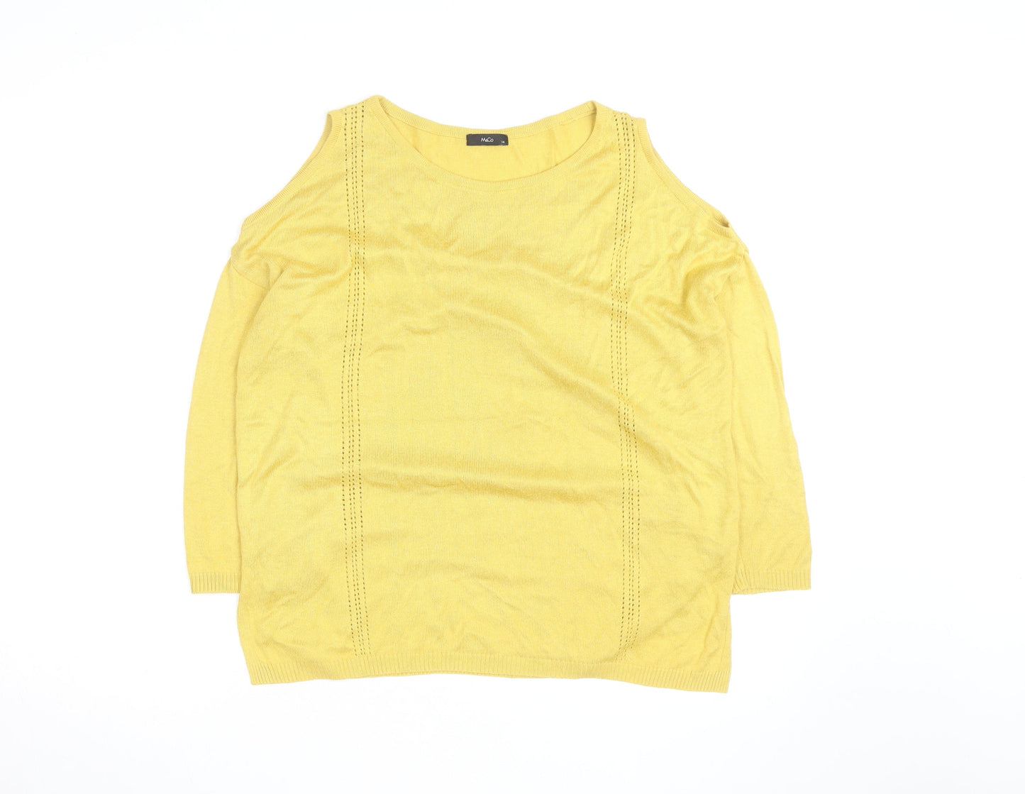 M&Co Women’s Yellow Cotton Cold Shoulder Jumper Size 14