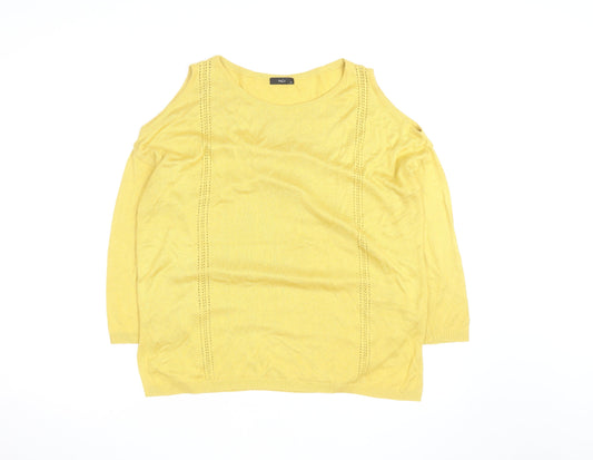 M&Co Women’s Yellow Cotton Cold Shoulder Jumper Size 14