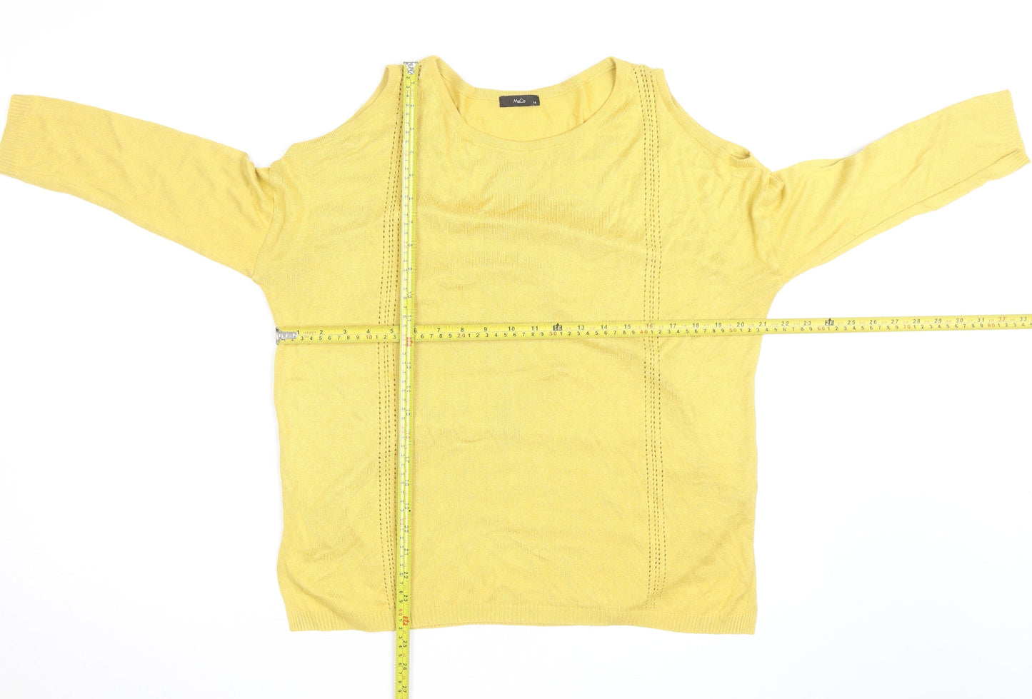 M&Co Women’s Yellow Cotton Cold Shoulder Jumper Size 14
