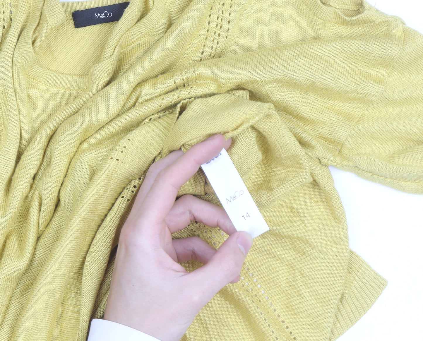 M&Co Women’s Yellow Cotton Cold Shoulder Jumper Size 14