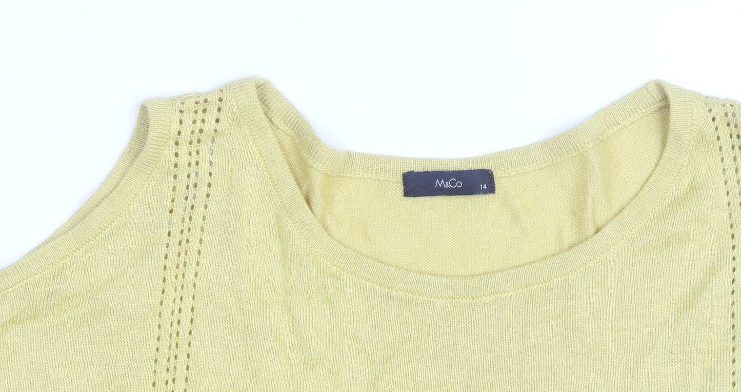 M&Co Women’s Yellow Cotton Cold Shoulder Jumper Size 14