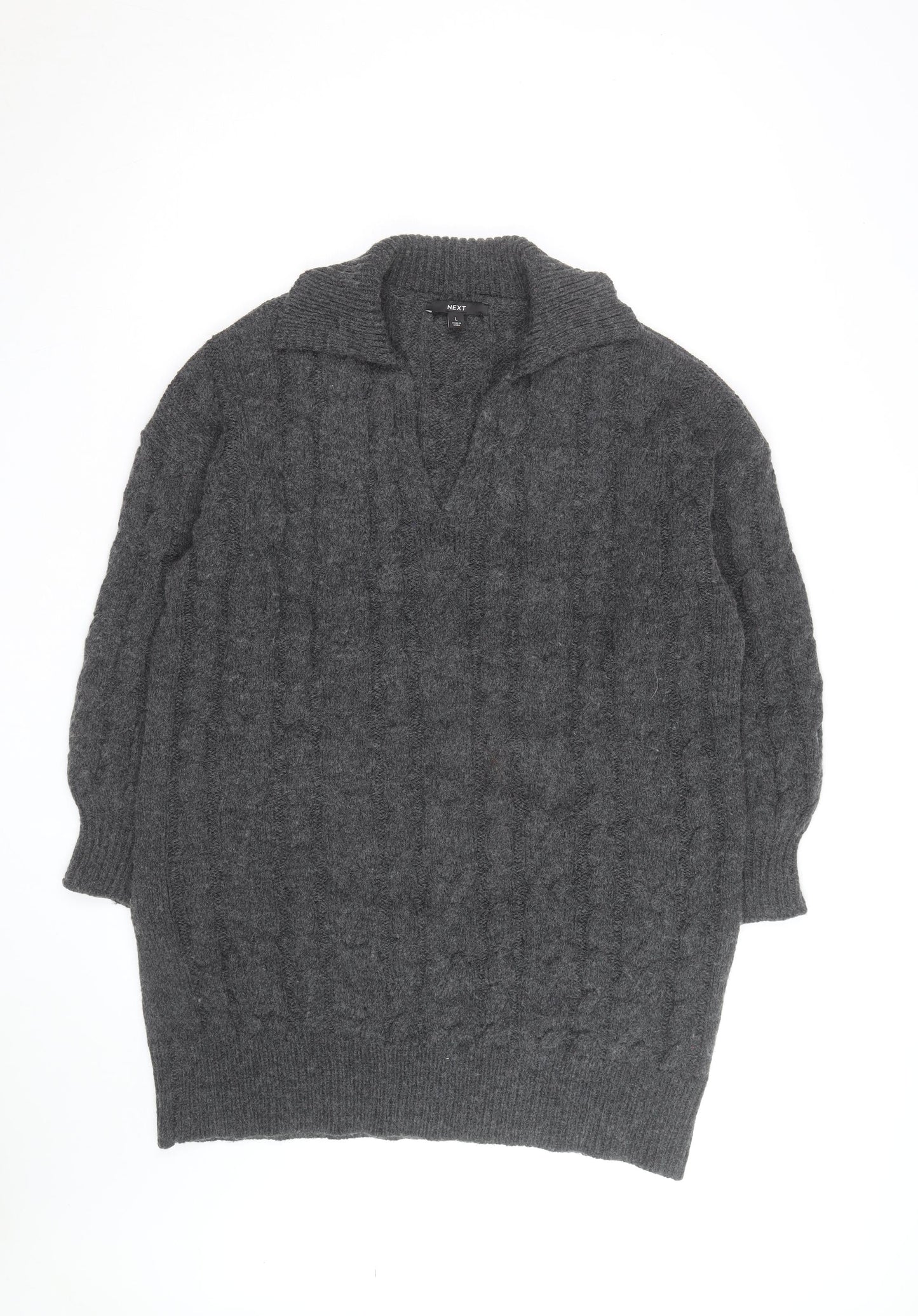 Next Men’s Grey Cable-Knit Collared Pullover Jumper Size L