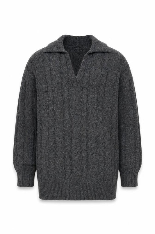 Next Men’s Grey Cable-Knit Collared Pullover Jumper Size L