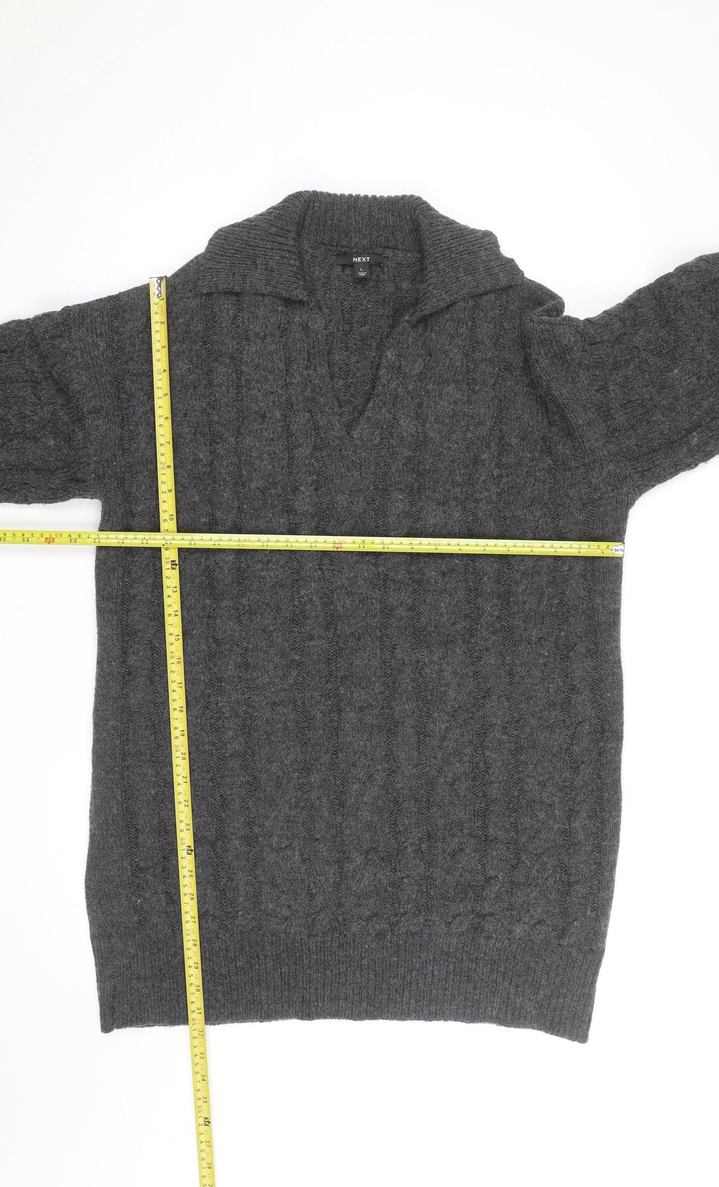 Next Men’s Grey Cable-Knit Collared Pullover Jumper Size L