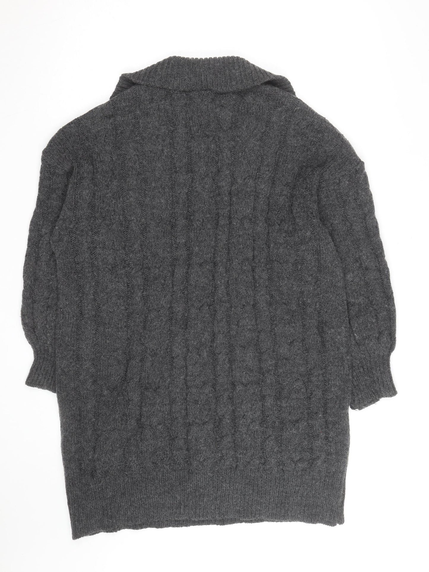 Next Men’s Grey Cable-Knit Collared Pullover Jumper Size L