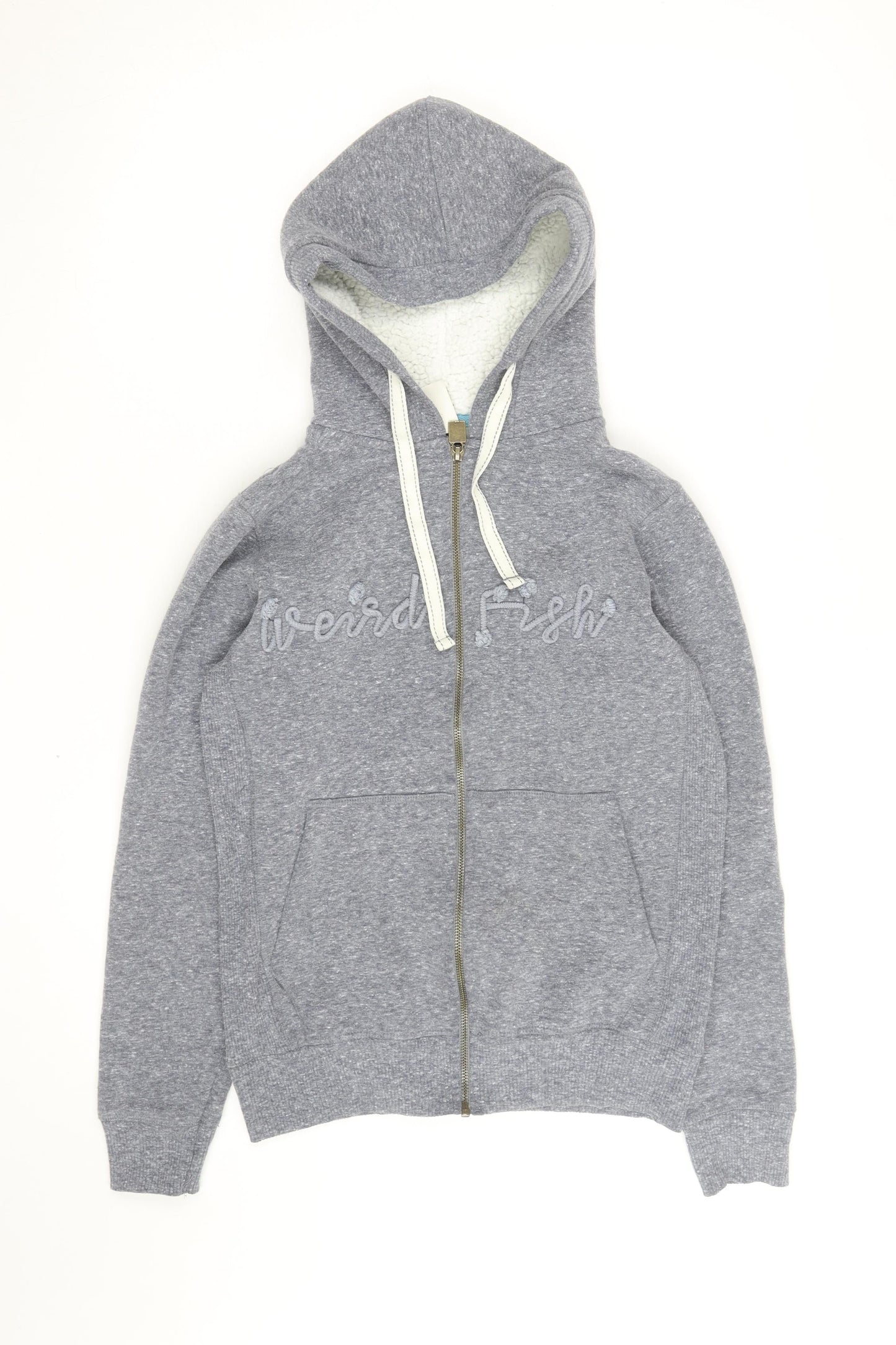 Weird Fish Women's Grey Full Zip Hoodie Size 8 Sherpa Lined