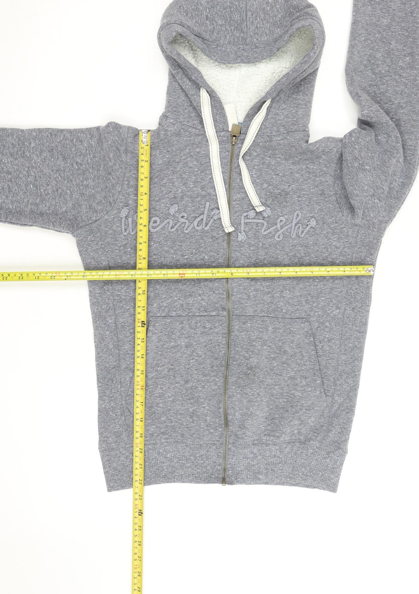 Weird Fish Women's Grey Full Zip Hoodie Size 8 Sherpa Lined