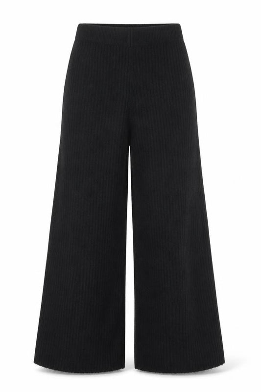 Boohoo Women’s Black Wide Leg Knit Trousers Size S High Waist