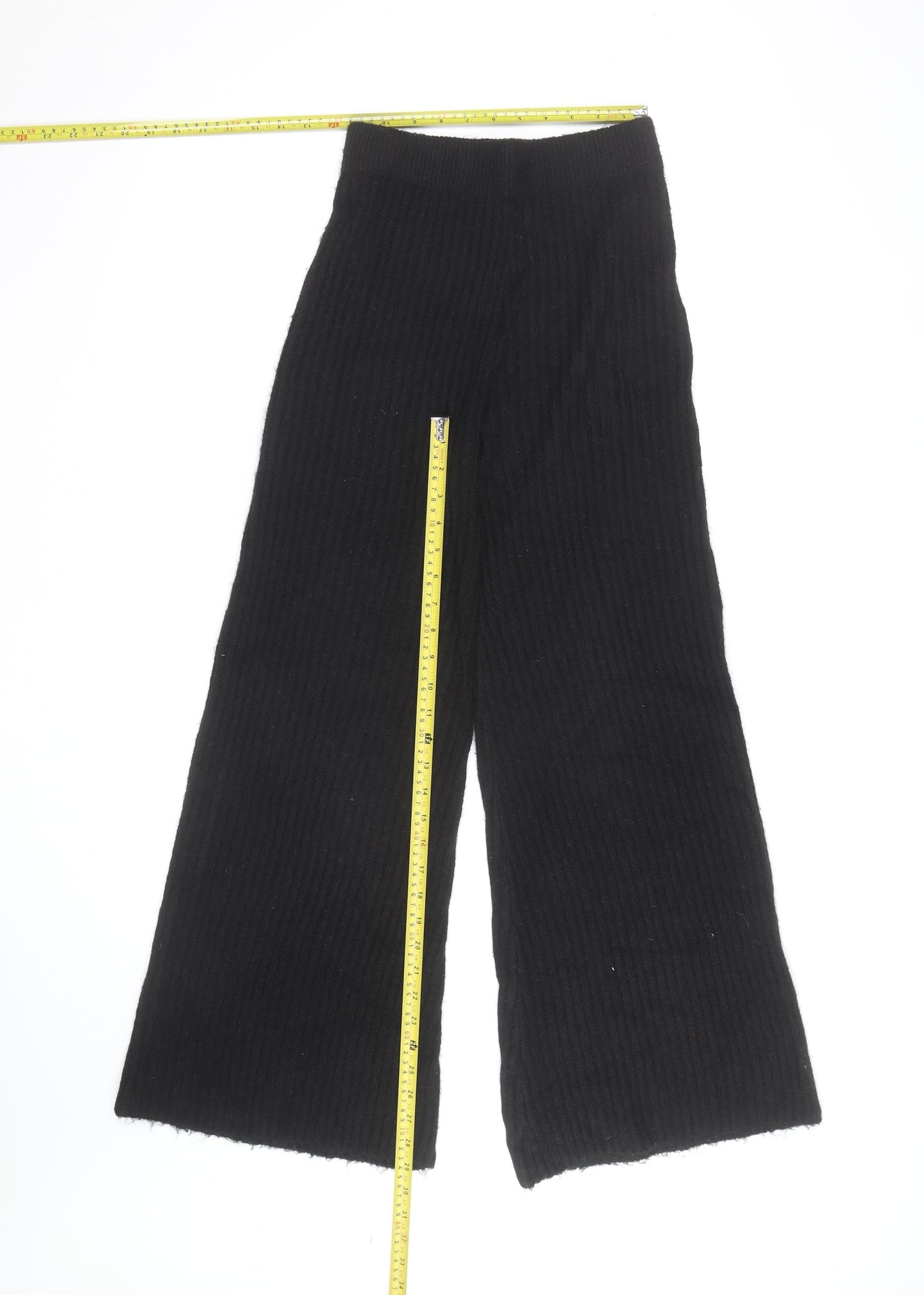 Boohoo Women’s Black Wide Leg Knit Trousers Size S High Waist