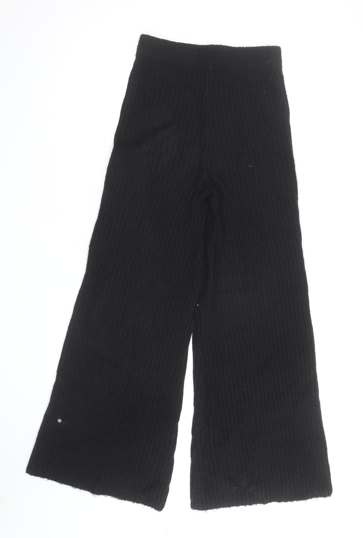 Boohoo Women’s Black Wide Leg Knit Trousers Size S High Waist