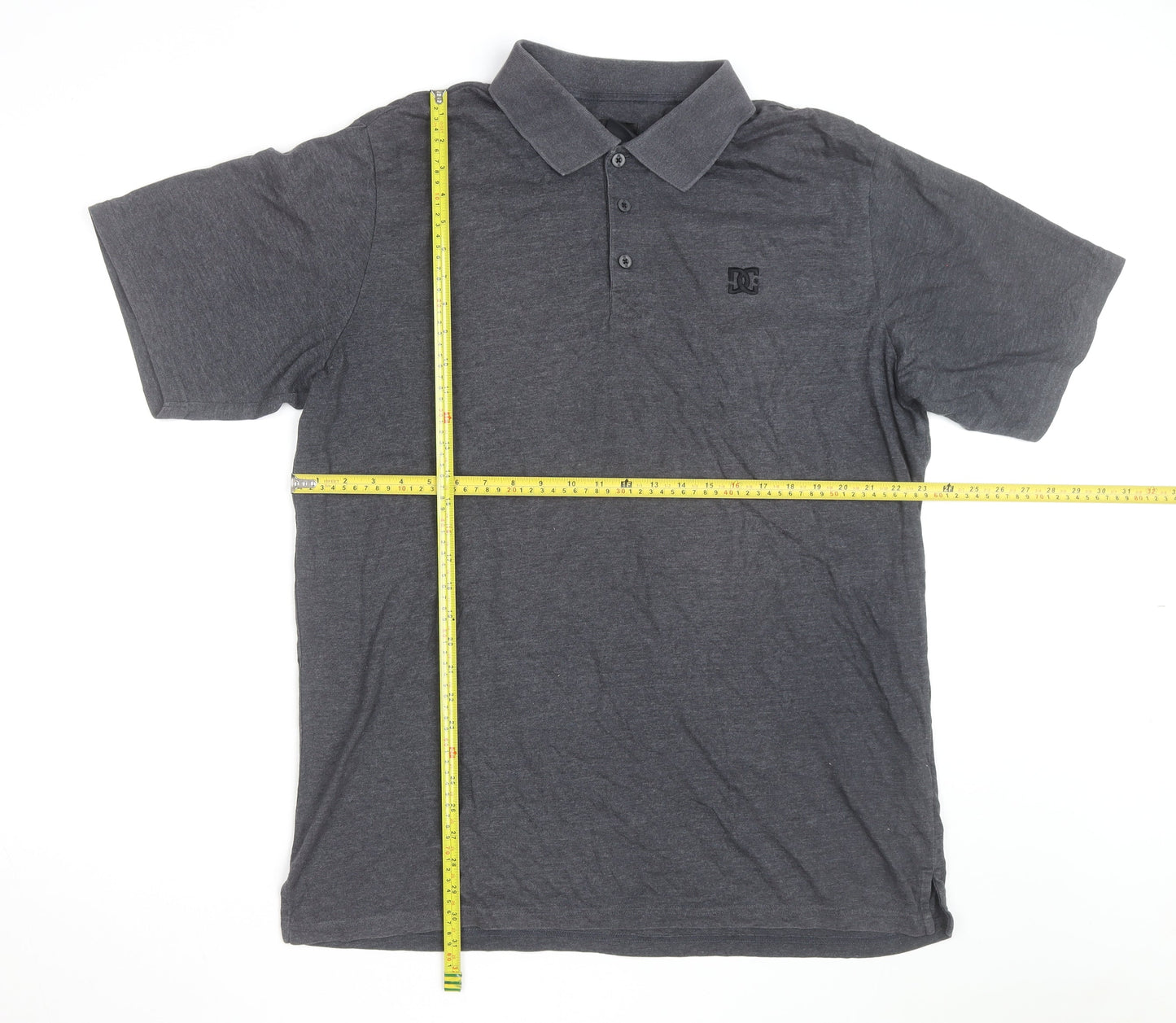DC Men's Grey XL Logo Short Sleeve Polo Shirt
