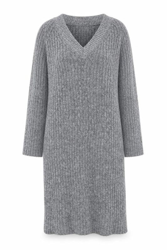H&M Women’s Grey Knit V-Neck Long Sleeve Jumper Dress Size M