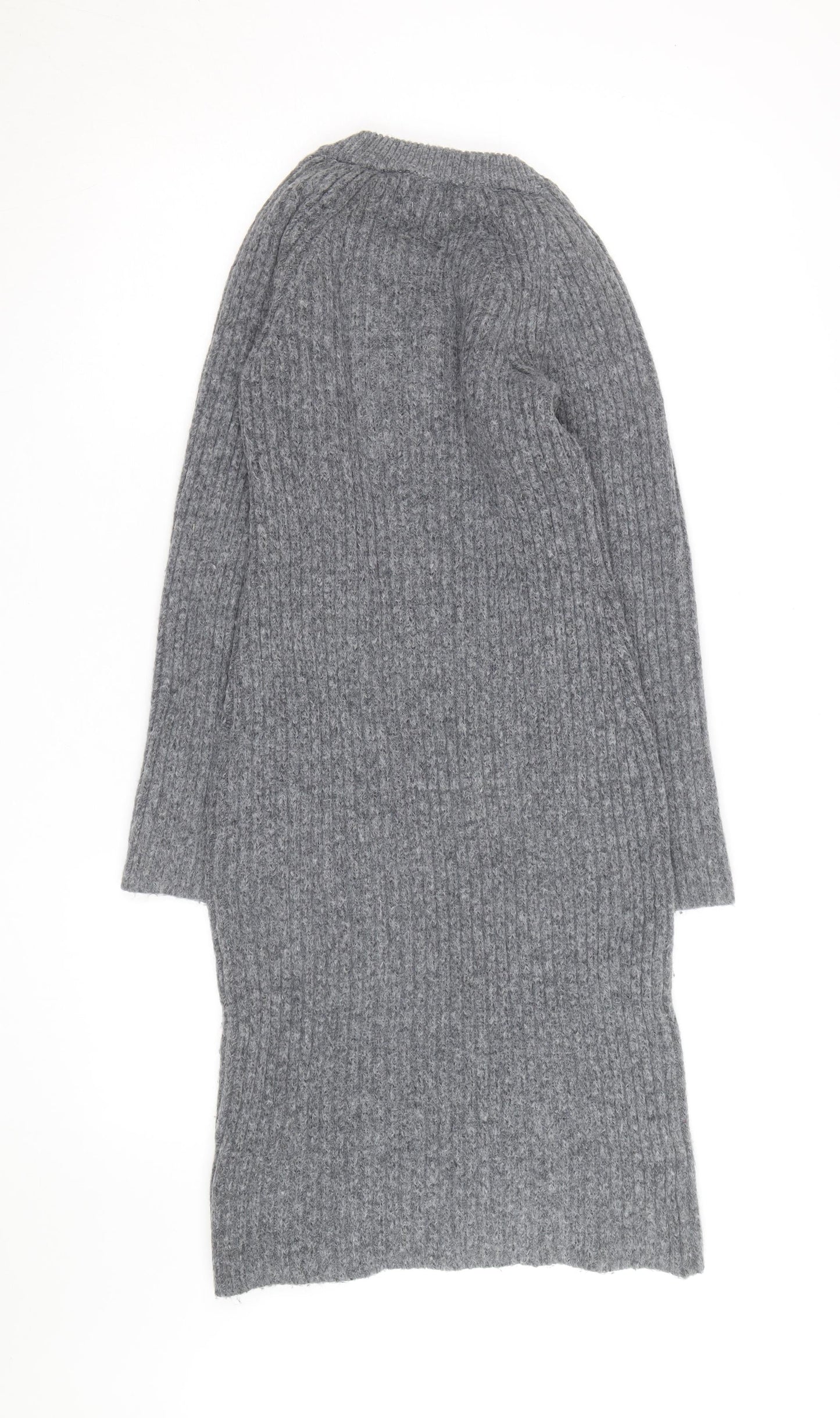 H&M Women’s Grey Knit V-Neck Long Sleeve Jumper Dress Size M