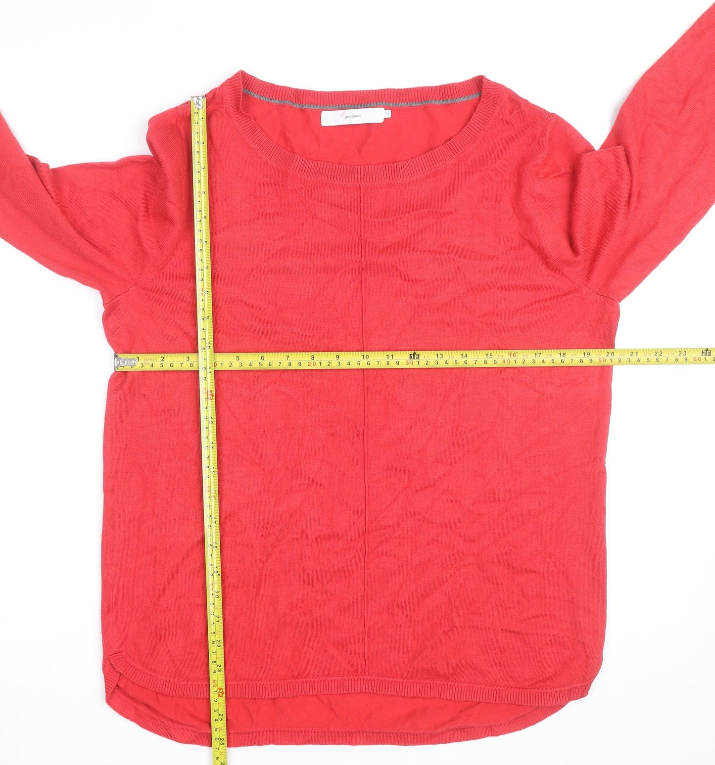 John Lewis Womens Red Crew Neck Long Sleeve Pullover Jumper Size 14