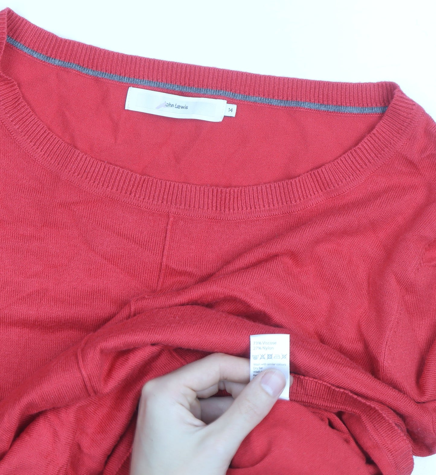 John Lewis Womens Red Crew Neck Long Sleeve Pullover Jumper Size 14