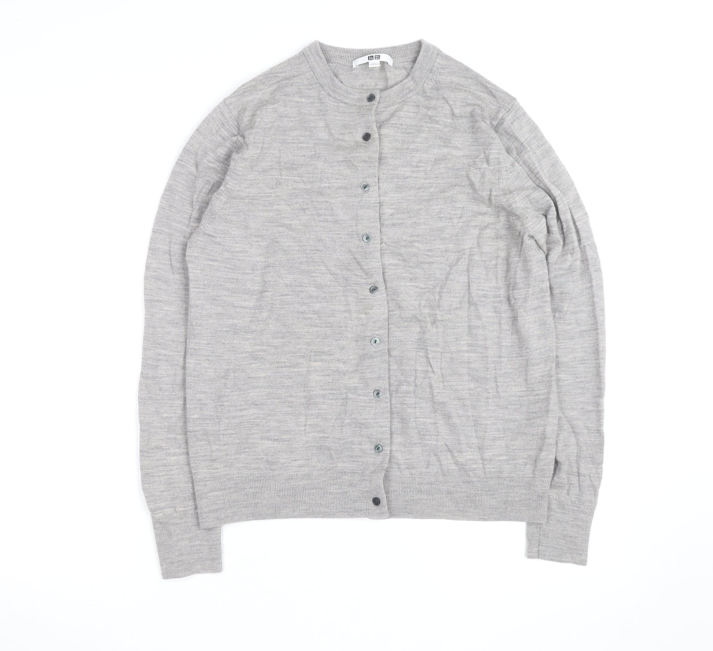 Uniqlo Men's Grey Wool Crew Neck Button Cardigan Size L