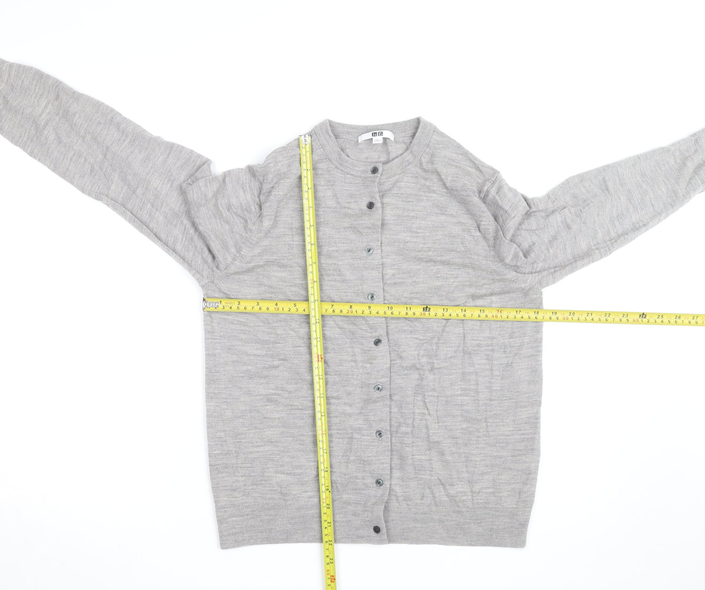 Uniqlo Men's Grey Wool Crew Neck Button Cardigan Size L
