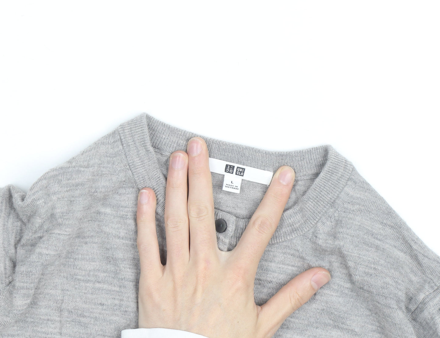 Uniqlo Men's Grey Wool Crew Neck Button Cardigan Size L