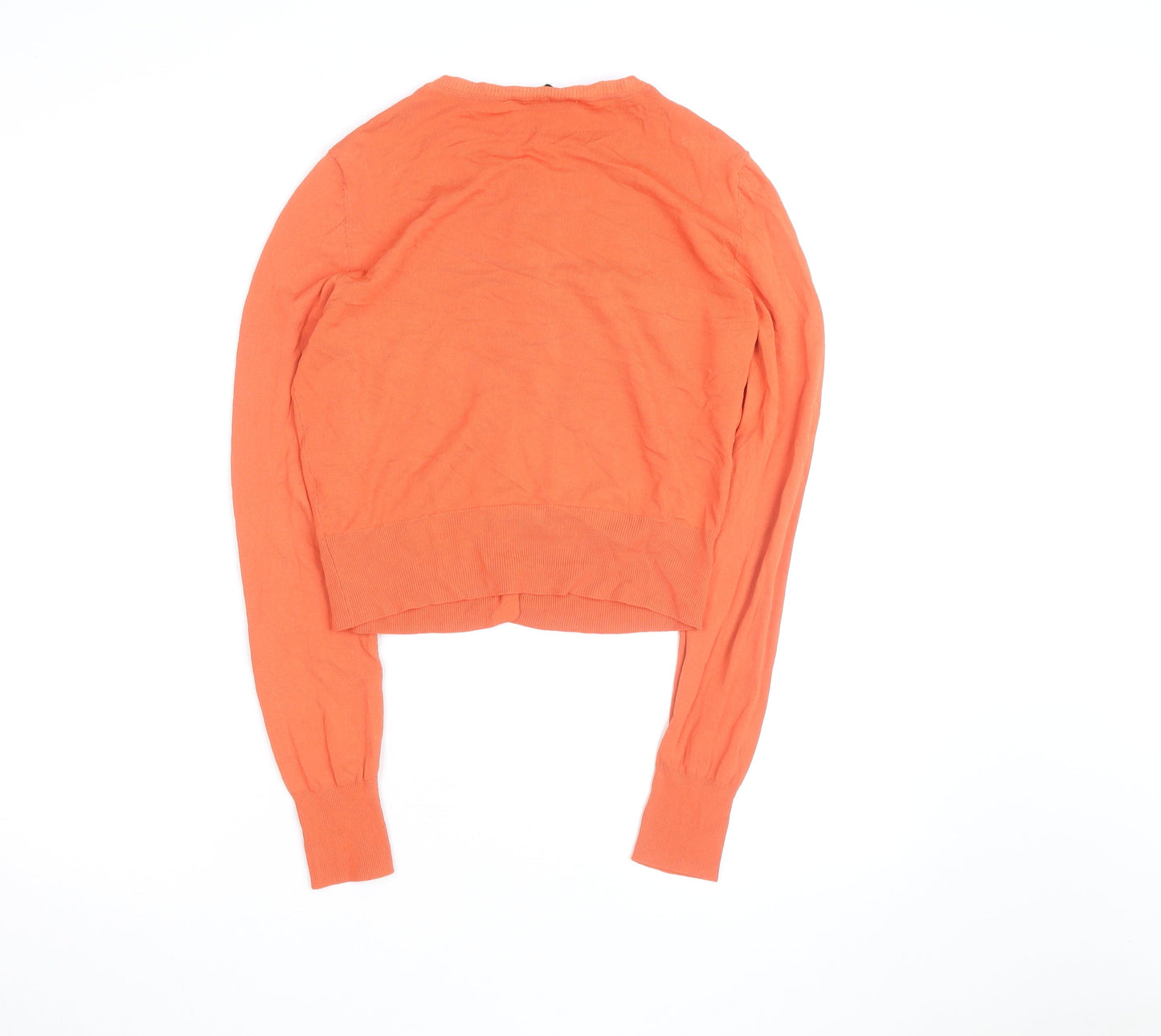 ZARA Women Orange Crew Neck Button Cardigan Size S