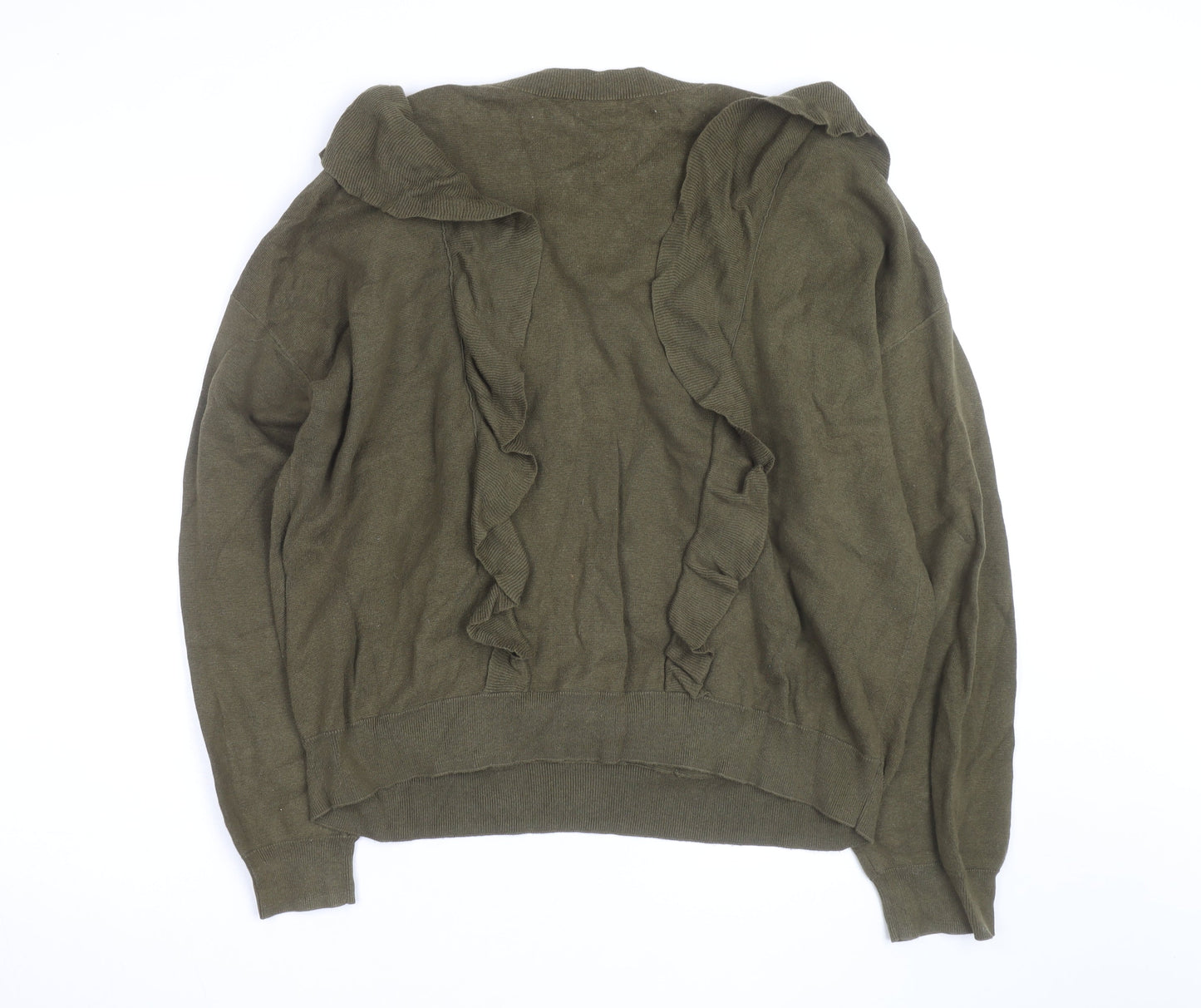 & Other Stories Women Green Ruffle Cotton Long Sleeve Jumper L