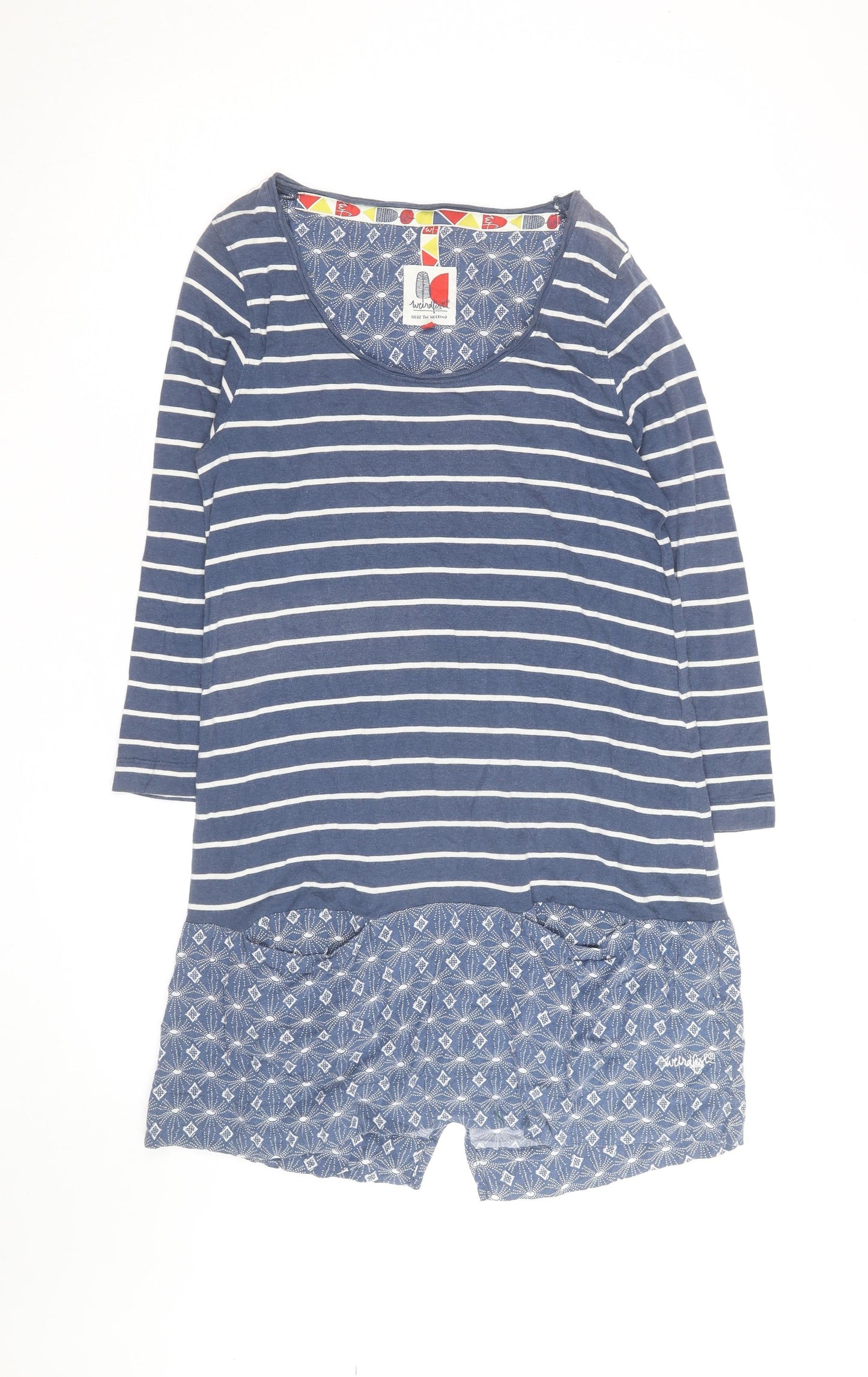 Weird Fish Women's Blue Striped Shift Dress Size 12