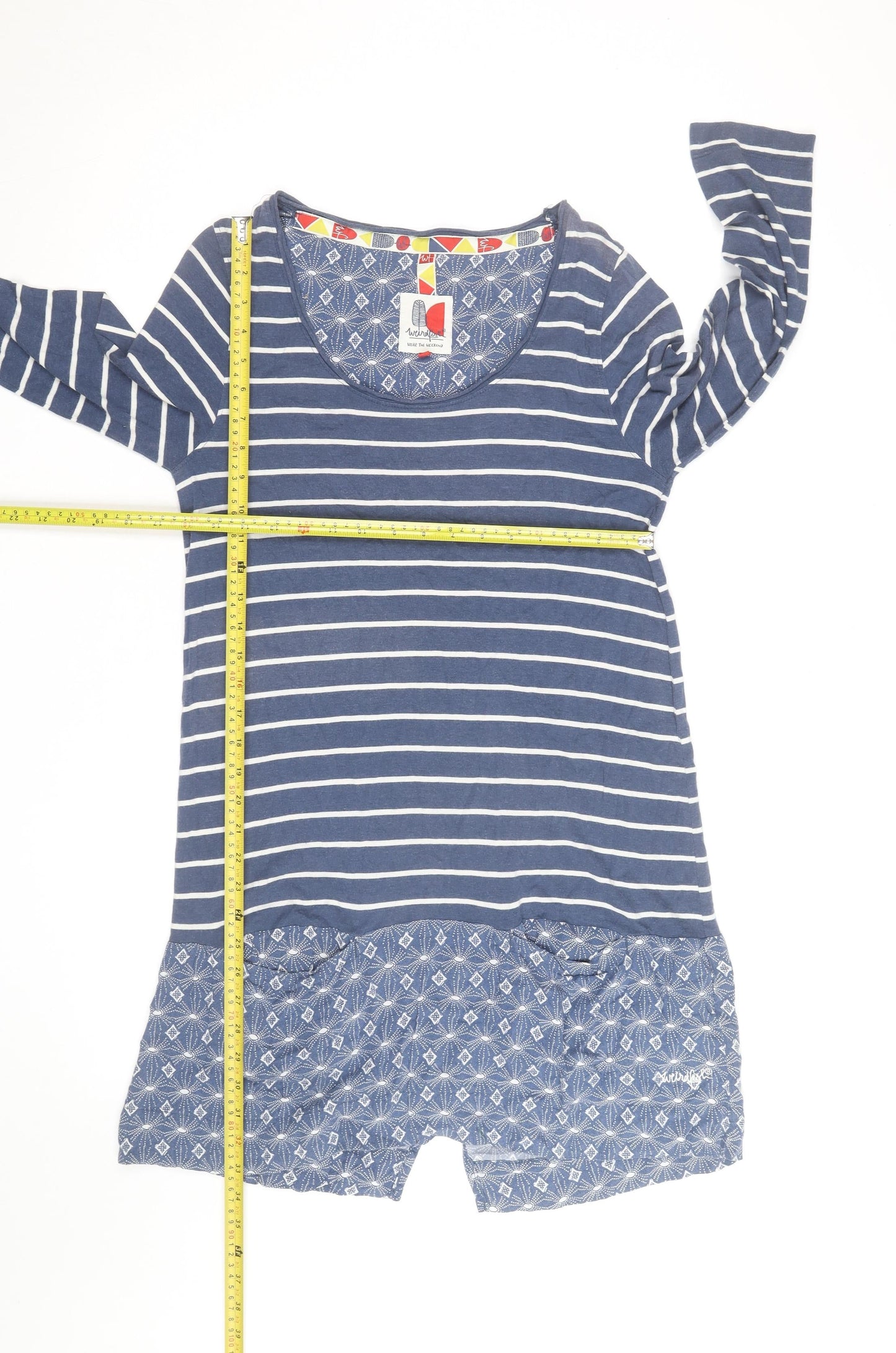 Weird Fish Women's Blue Striped Shift Dress Size 12