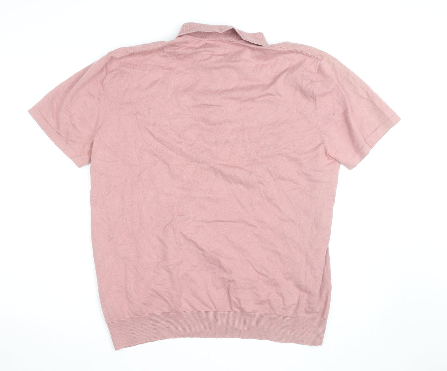 Next Men's Pink Cotton 1/4 Zip Polo Shirt XL Classic Fit