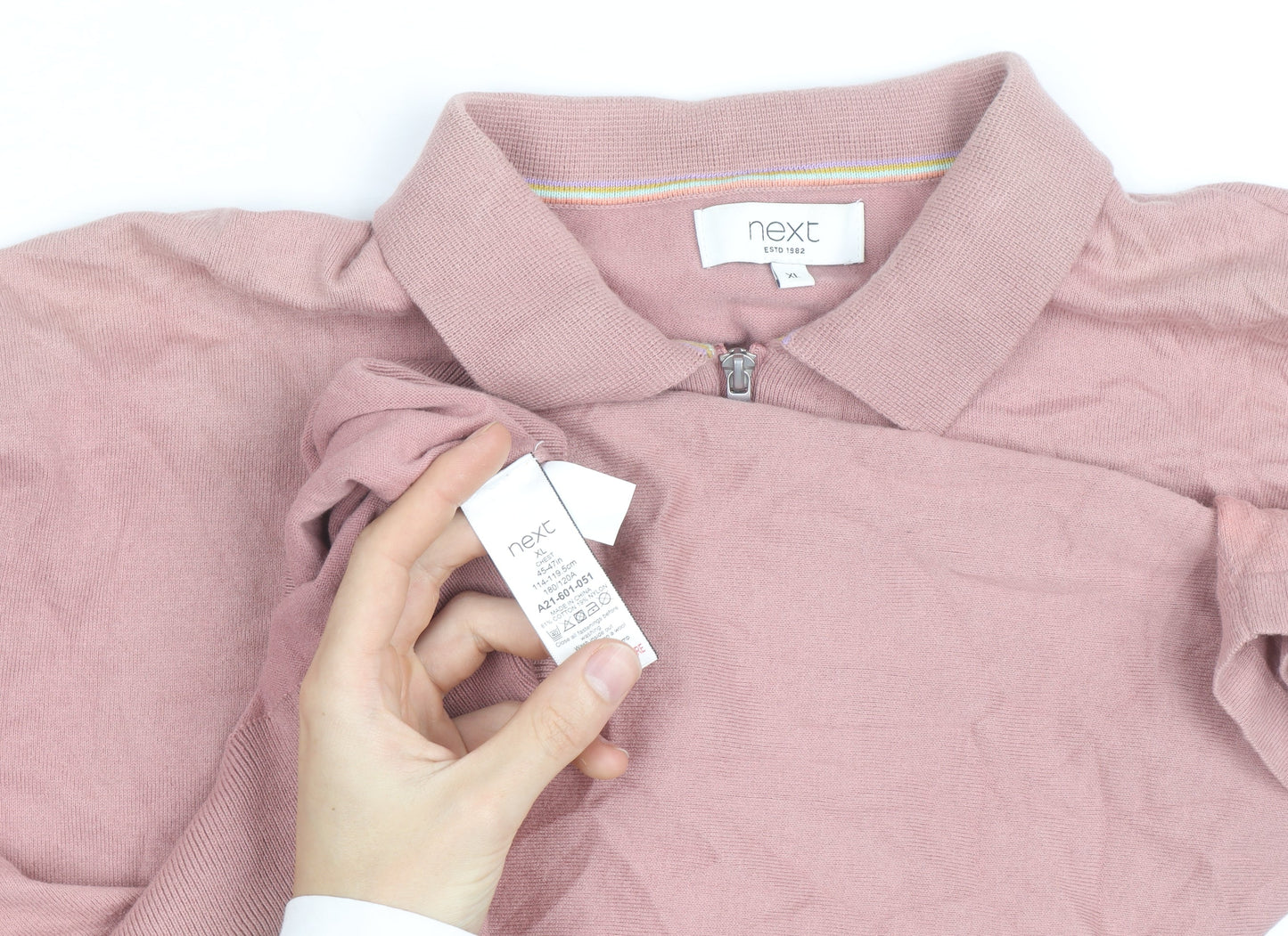 Next Men's Pink Cotton 1/4 Zip Polo Shirt XL Classic Fit