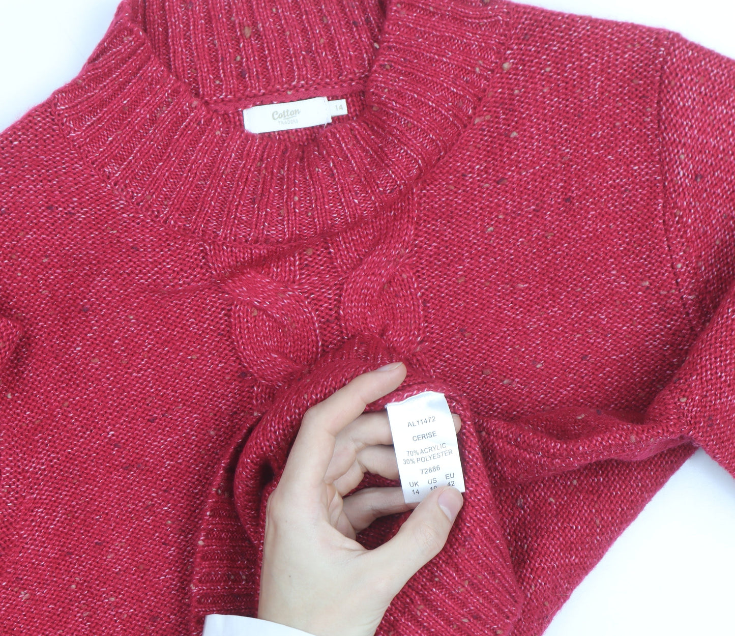 Cotton Traders Women's Cerise Cable-Knit Jumper Size 14