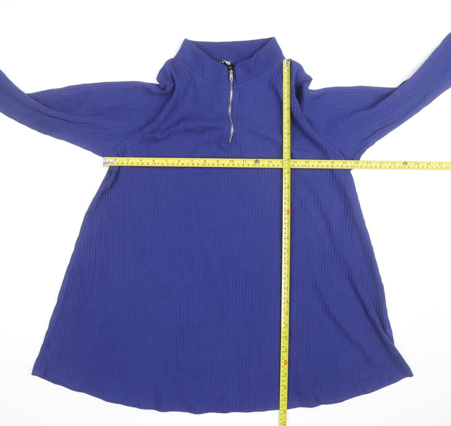 Yours Women's Blue Size 20 Long Sleeve Shift Dress with Zip Neck