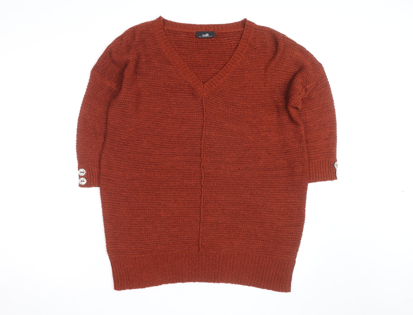 Wallis Women Rust V-Neck Long Sleeve Knit Jumper Size L 14-16