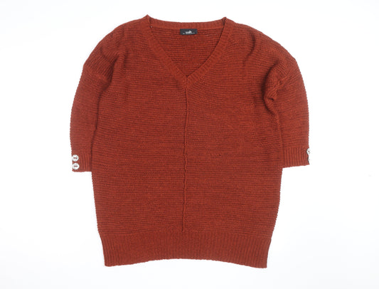Wallis Women Rust V-Neck Long Sleeve Knit Jumper Size L 14-16
