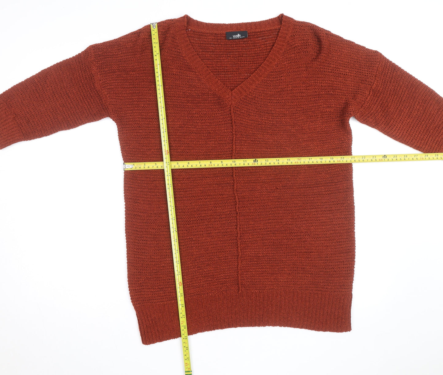 Wallis Women Rust V-Neck Long Sleeve Knit Jumper Size L 14-16