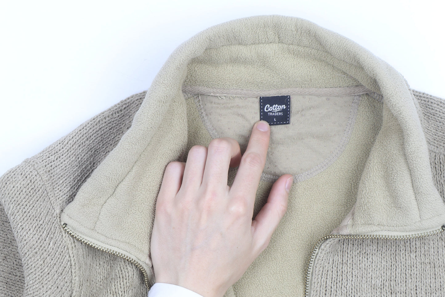 Cotton Traders Men's Beige L Basic Full Zip Fleece Lined Jacket