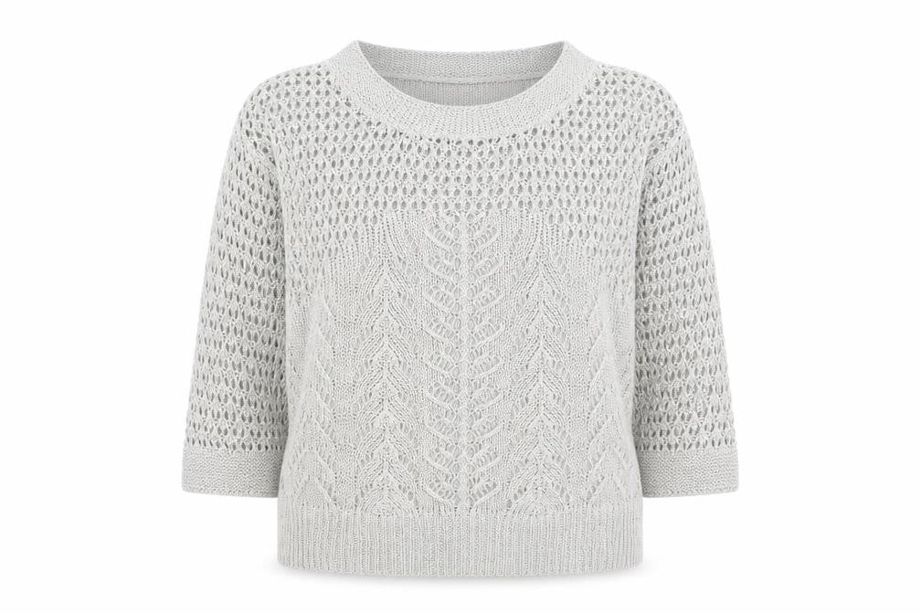 RJR.John Rocha Women Grey Size 12 Open-Knit 3/4 Sleeve Jumper