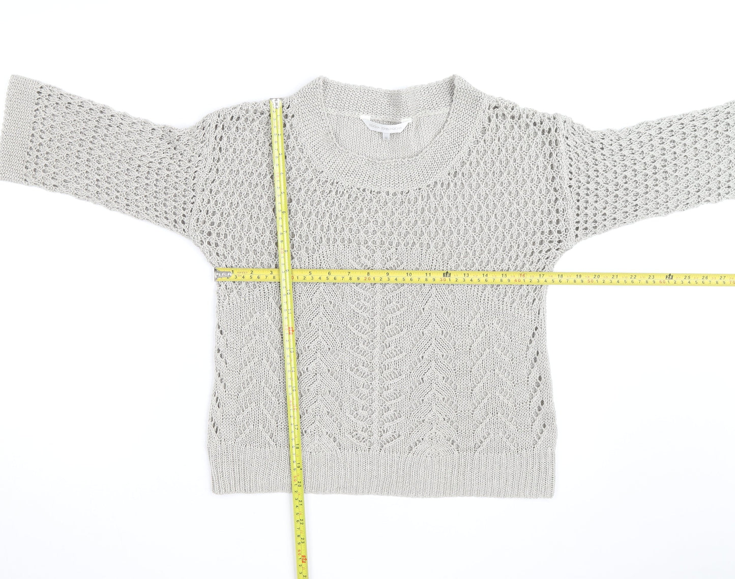 Rocha John Rocha Women Grey Size 12 Open-Knit 3/4 Sleeve Jumper
