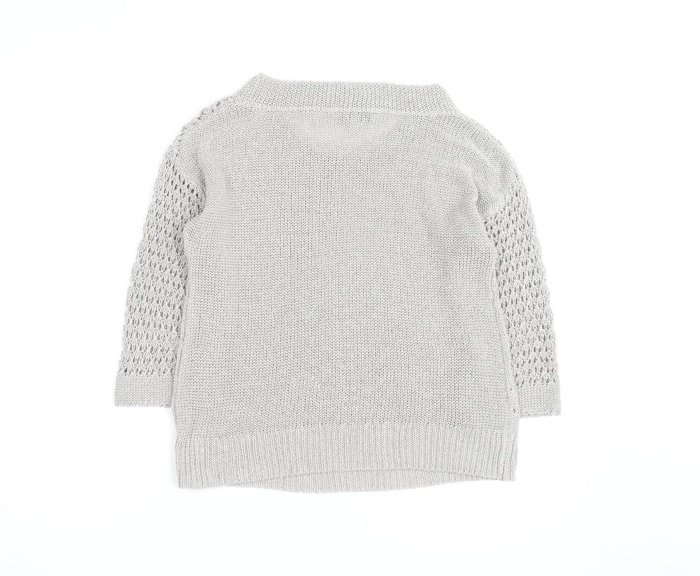 Rocha John Rocha Women Grey Size 12 Open-Knit 3/4 Sleeve Jumper