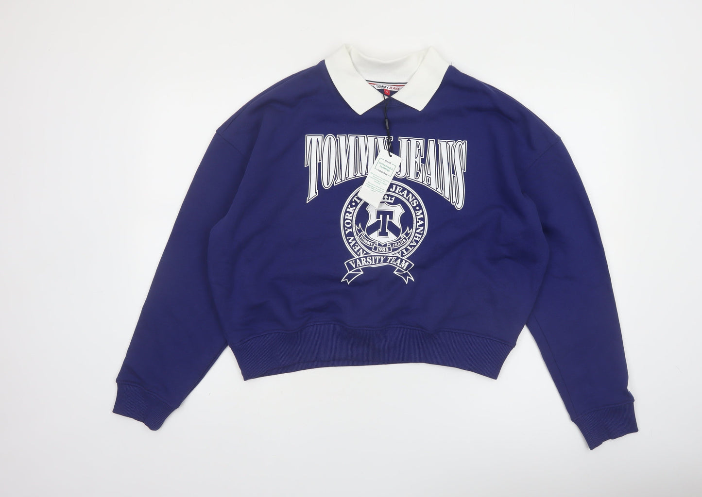 Tommy Jeans Women's Blue Collared Logo Pullover Sweatshirt Size M