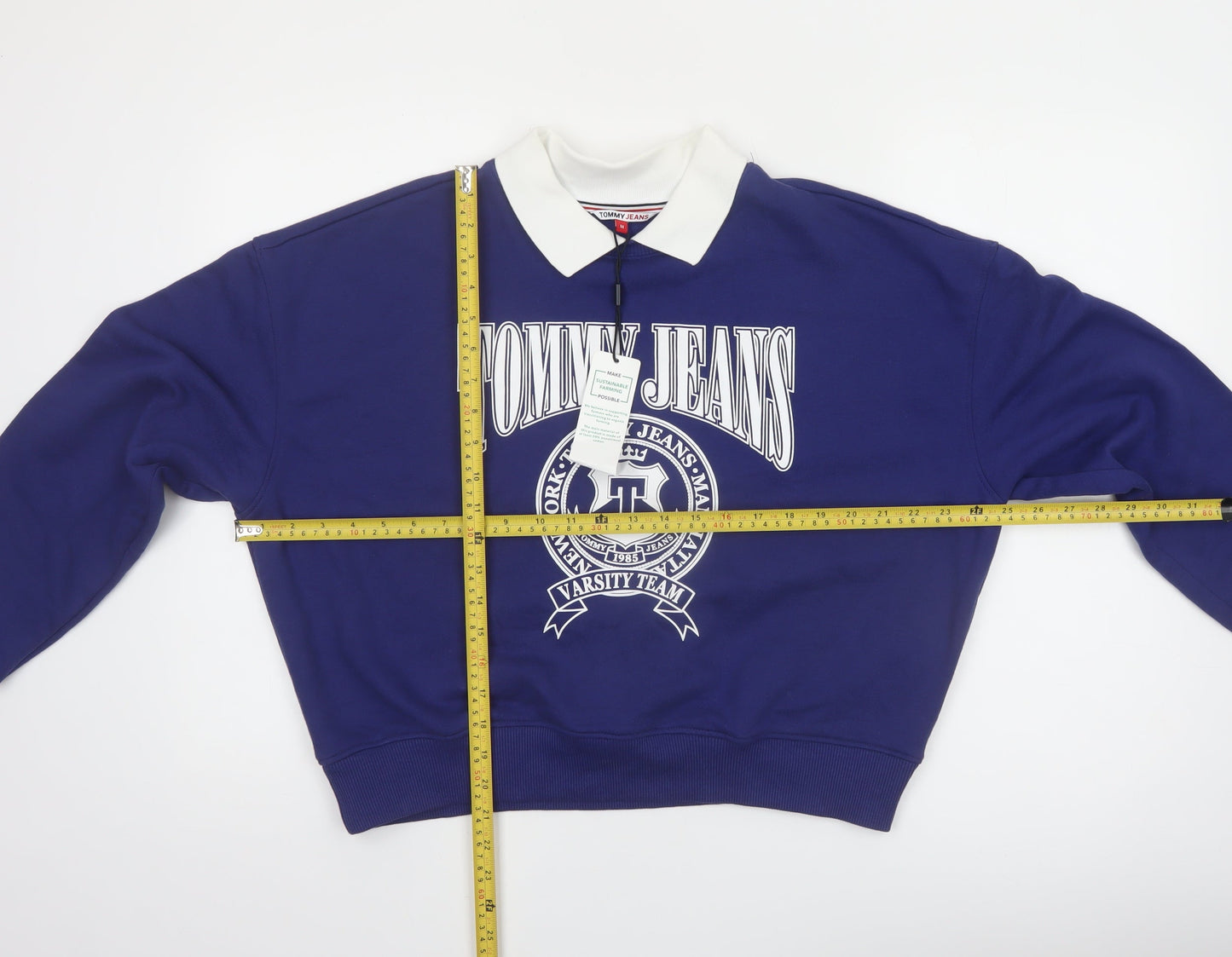 Tommy Jeans Women's Blue Collared Logo Pullover Sweatshirt Size M