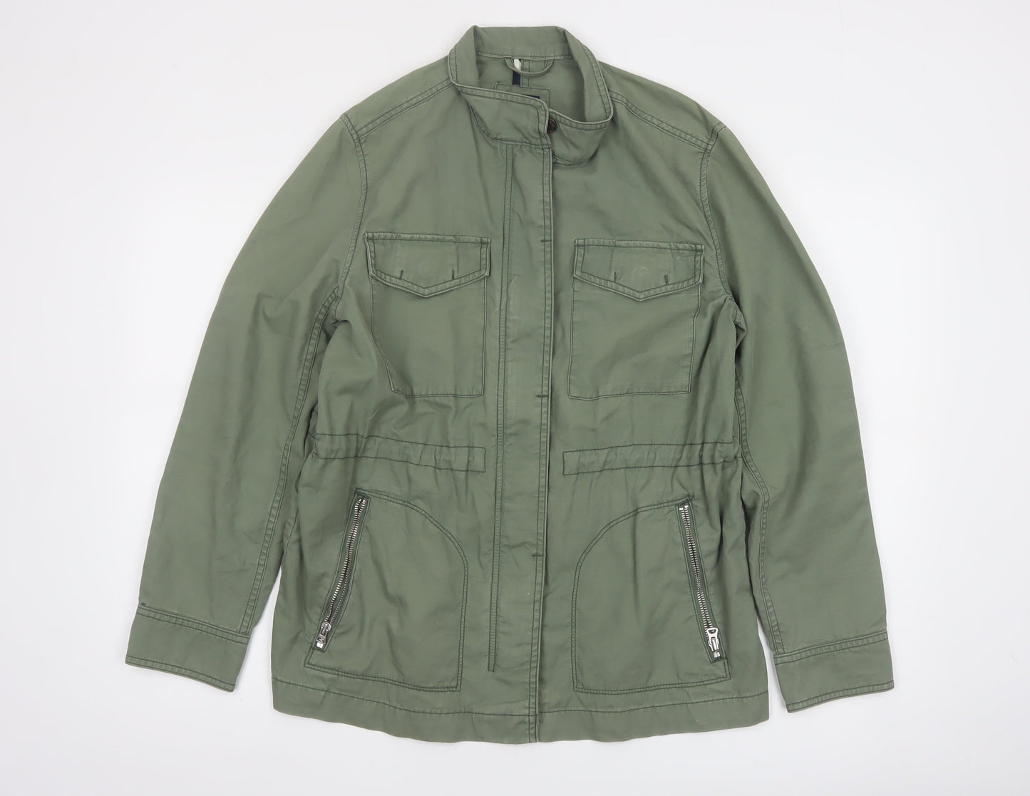 GAP Women Green Cotton Military Jacket L Full Zip Utility Style
