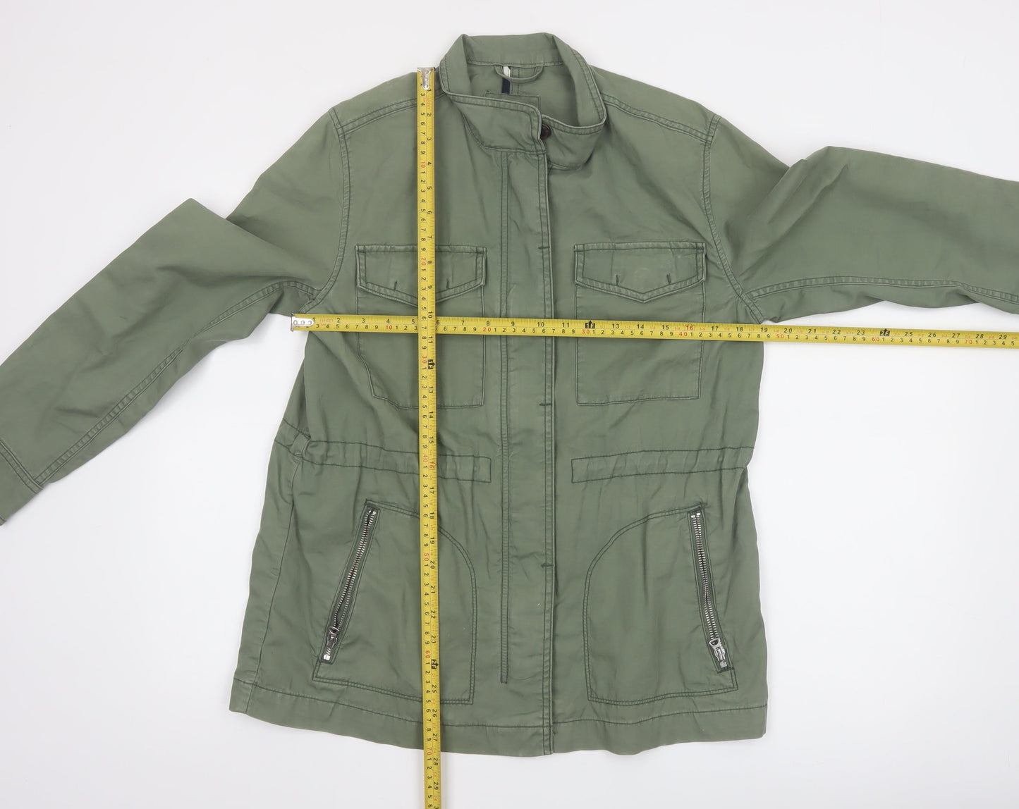 GAP Women Green Cotton Military Jacket L Full Zip Utility Style