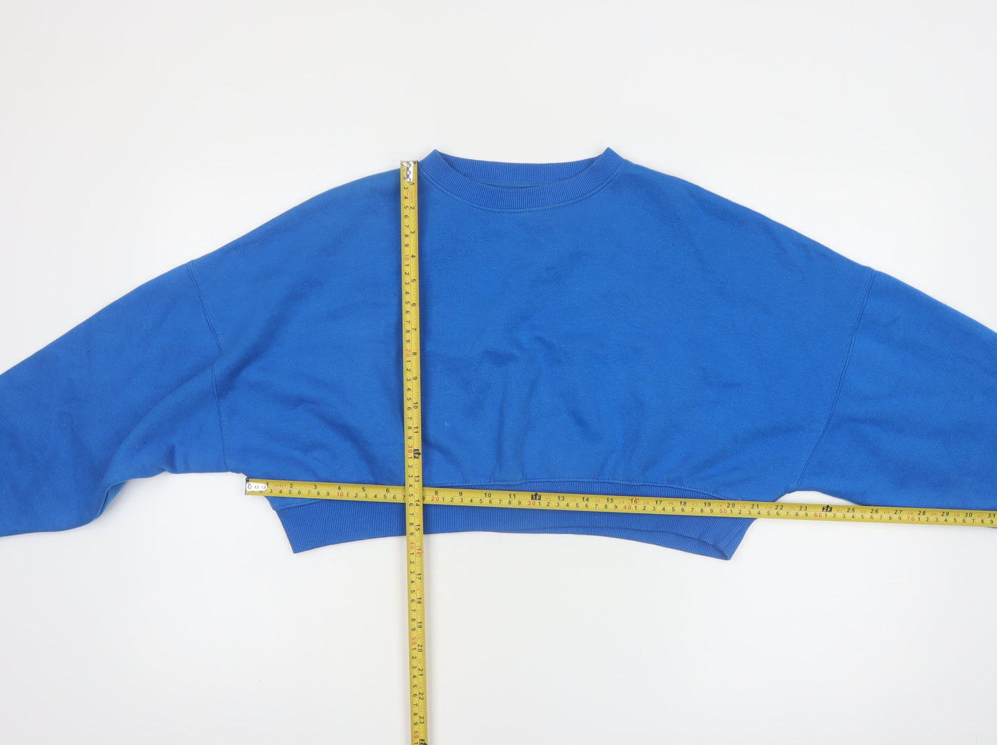 Rising Women Blue Cropped Pullover Sweatshirt S/M Cotton Blend