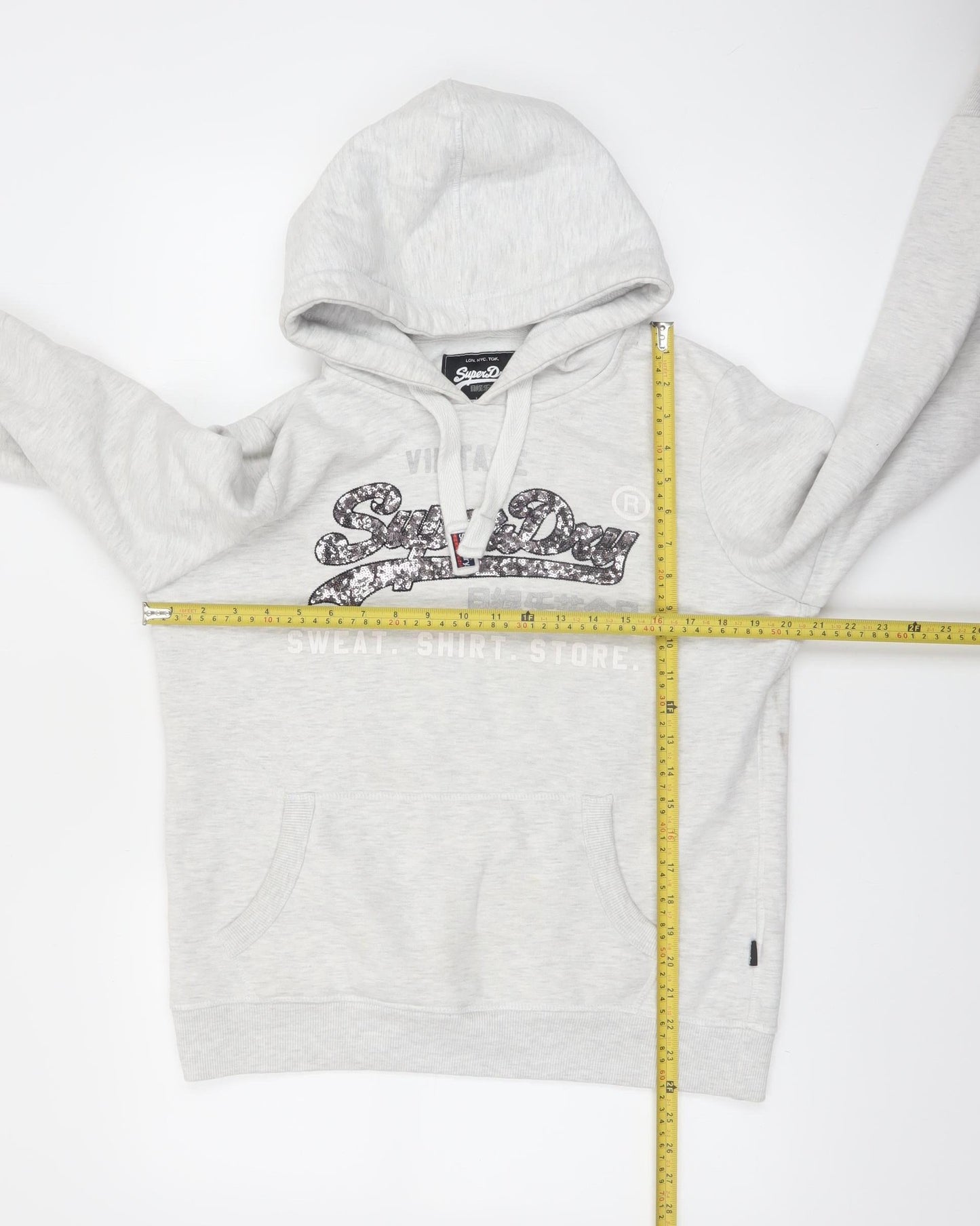 Superdry Womens Grey Logo Hoodie UK 14 Pullover Casual Sweatshirt