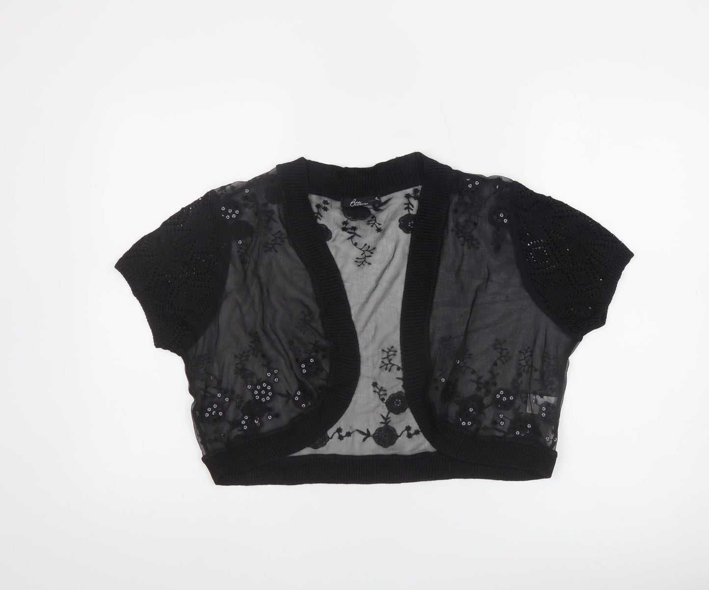 Bm Collection Women's Black Sheer Cropped Blouse Size 18