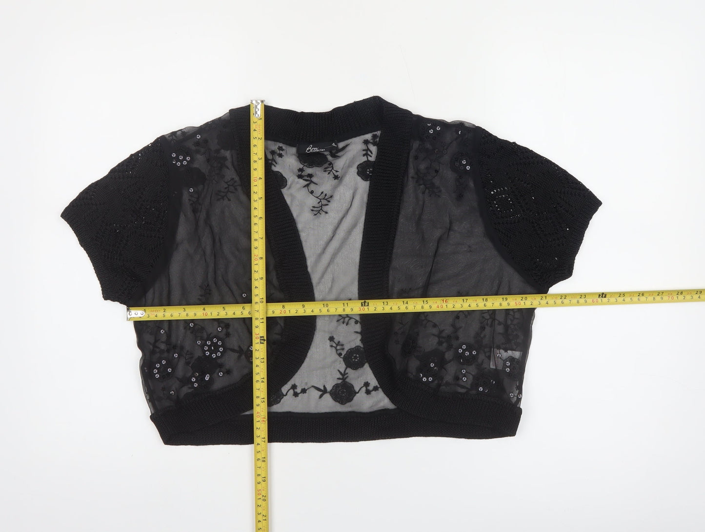 Bm Collection Women's Black Sheer Cropped Blouse Size 18