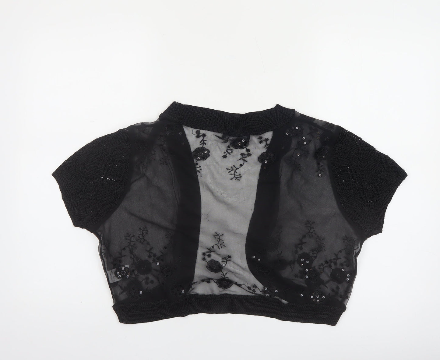 Bm Collection Women's Black Sheer Cropped Blouse Size 18