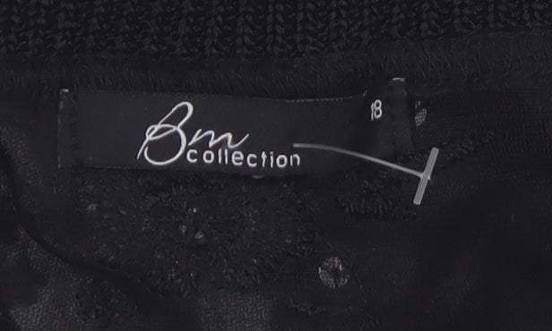 Bm Collection Women's Black Sheer Cropped Blouse Size 18