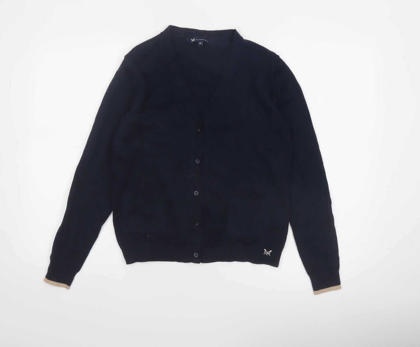 Crew Clothing Company Womens Blue Cotton Blend V-Neck Cardigan Size 12